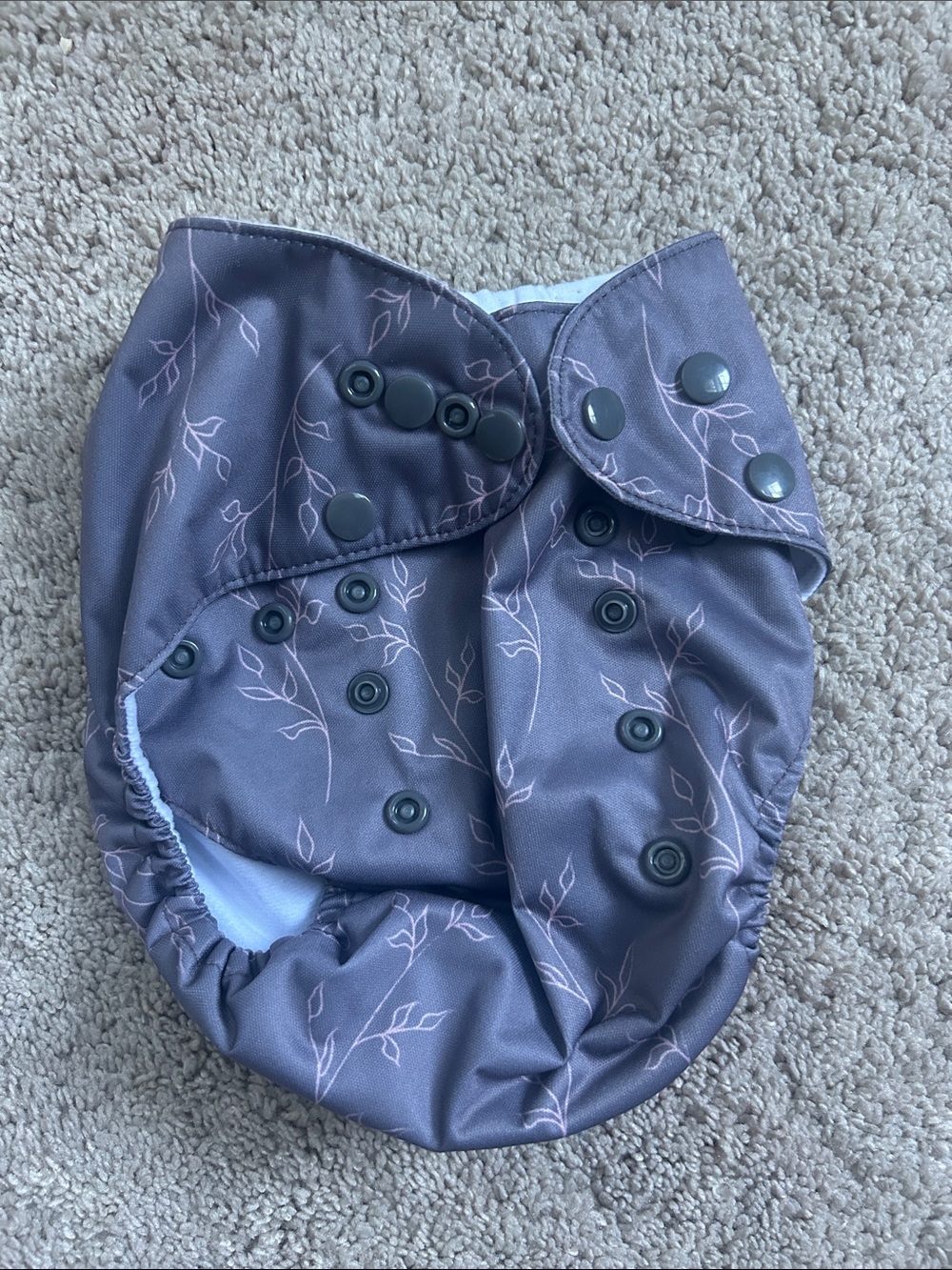 NWOT Nora’s Nursery Purple Leaf-Print Cloth Diaper